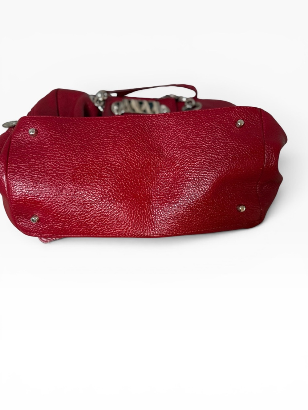 Furla Red Pebbled Genuine Leather Multi Compartment Chain Satchel Bag - Picture 10 of 10